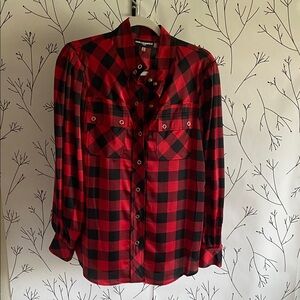 KARL LAGERFELD Red & Black Plaid Button-Up Shirt